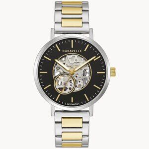 Bulova Men's Dress Full Skeleton Automatic Silver Gold Watch 39MM 45A152